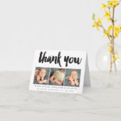 Baby Jongen Meisje Dank u 3 Foto Aangepaste Groet Kaart (Gele Bloem)