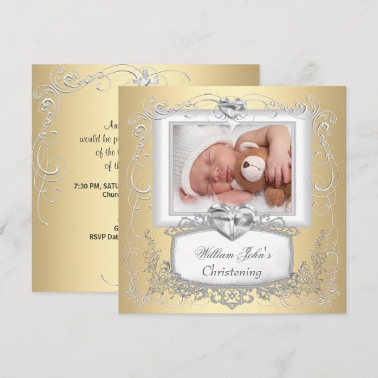 Baby Jongen Meisje Goud Crème Doop Doop Kruis Kaart (Voorkant / Achterkant)