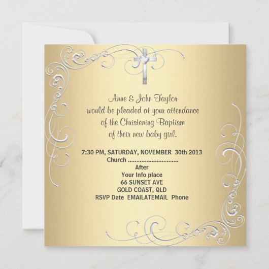 Baby Jongen Meisje Goud Crème Doop Doop Kruis Kaart (Achterkant)