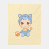 Baby Jongen Meisje Kat Jumpsuit Geel Fleece Deken (Voorkant)