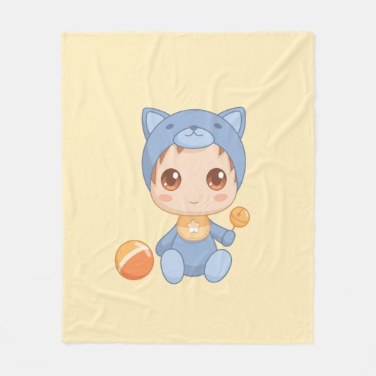 Baby Jongen Meisje Kat Jumpsuit Geel Fleece Deken (Voorkant)