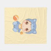 Baby Jongen Meisje Kat Jumpsuit Geel Fleece Deken (Voorkant (Horizontaal))