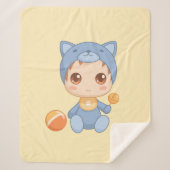 Baby Jongen Meisje Kat Jumpsuit Geel Sherpa Deken (Voorkant)