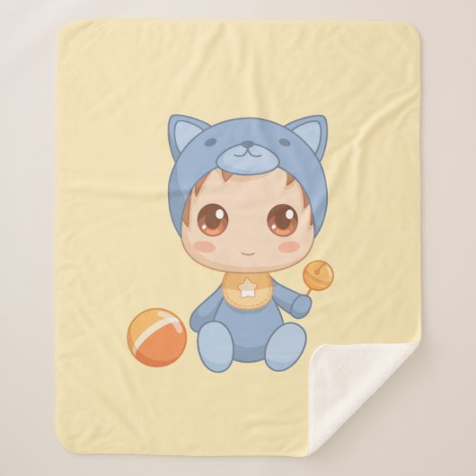 Baby Jongen Meisje Kat Jumpsuit Geel Sherpa Deken (Voorkant)