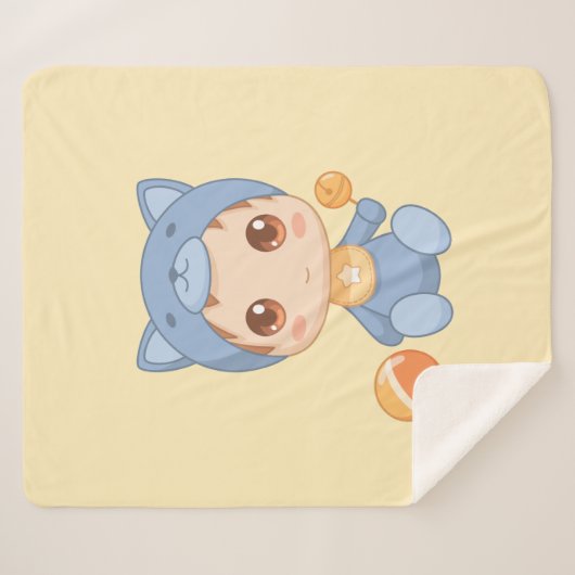 Baby Jongen Meisje Kat Jumpsuit Geel Sherpa Deken (Voorkant (horizontaal))