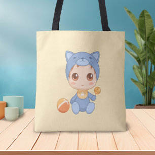 Baby Jongen Meisje Kat Jumpsuit op Geel Tote Bag