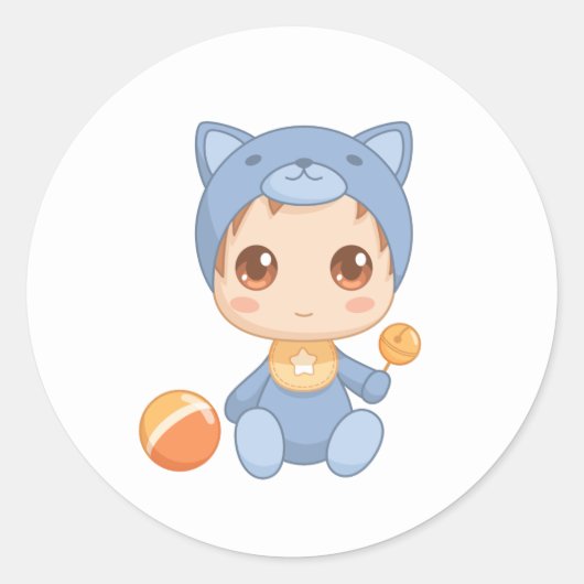 Baby Jongen Meisje Kat Jumpsuit Ronde Sticker (Voorkant)