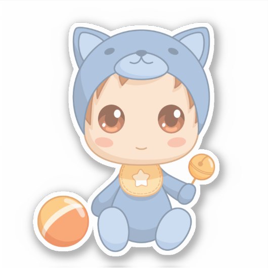 Baby Jongen Meisje Kat Pakje Sticker (Voorkant)
