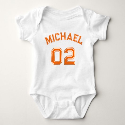 Baby Jongen Meisje Oranje Naam Jersey Nummer Sport Romper (Voorkant)