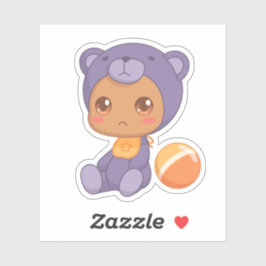 Baby Jongen Meisje Paarse Beer Overall Sticker