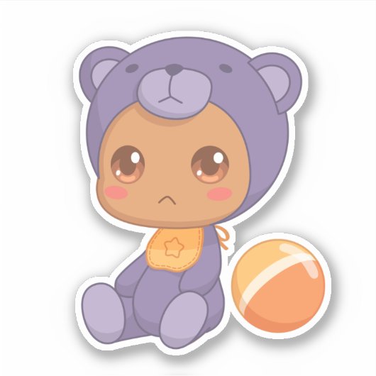 Baby Jongen Meisje Paarse Beer Overall Sticker (Voorkant)