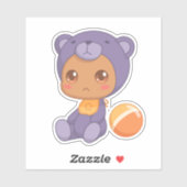 Baby Jongen Meisje Paarse Beer Overall Sticker (Vel)