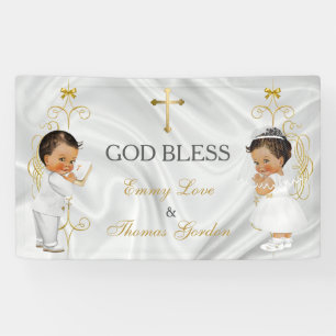 Baby jongen & meisje tweeling doop christening gou spandoek