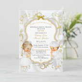 Baby Jongen & Meisje Tweelingen Doop Doop Goud Kaart (Staand voorkant)