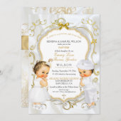 Baby Jongen & Meisje Tweelingen Doop Doop Goud Kaart (Voorkant / Achterkant)