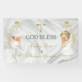 Baby Jongen & Meisje Tweelingen Doop Doop Goud Spandoek (Horizontaal)