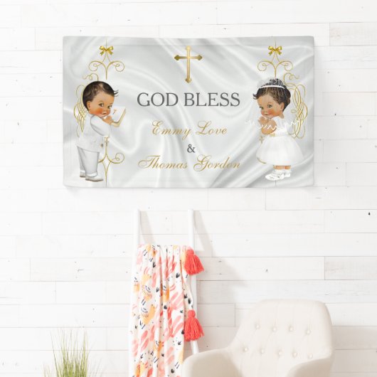 Baby Jongen & Meisje Tweelingen Doop Doop Goud Spandoek (Insitu)