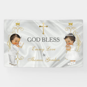 Baby Jongen & Meisje Tweelingen Doop Doop Goud Spandoek