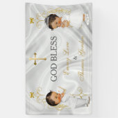 Baby Jongen & Meisje Tweelingen Doop Doop Goud Spandoek (Verticaal)