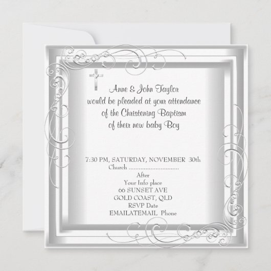 Baby Jongen Meisje Witte Doop Doop Kruis Kaart (Achterkant)