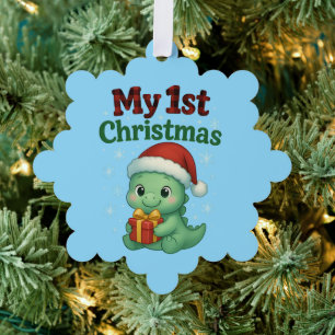 Baby Jongen Mijn 1e Kerstmis Dino Ornament Kaart