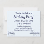  baby-jongen of meisje: Birthday Party Kaart (Achterkant)