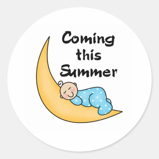 Baby jongen op maan zomer ronde sticker (Voorkant)