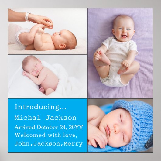 Baby Jongen Pasgeboren Foto Geboorte Aankondiging  Poster (Voorkant)