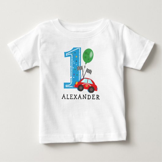 Baby jongen race auto 1e verjaardag T-shirt (Voorkant)