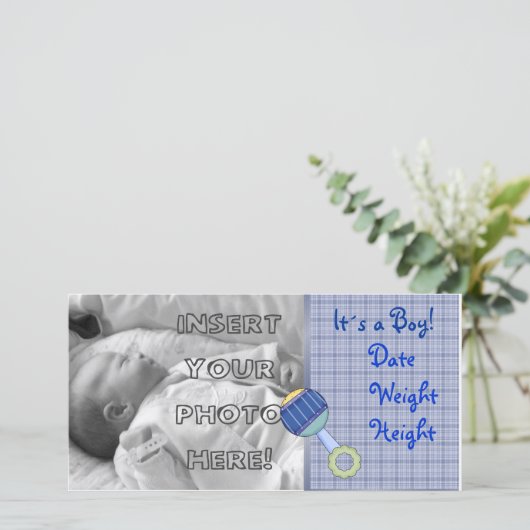 Baby Jongen Ratelaar Aankondiging (Staand voorkant)