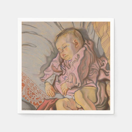 Baby Jongen Slapen op een Kussen Servet (Voorkant)