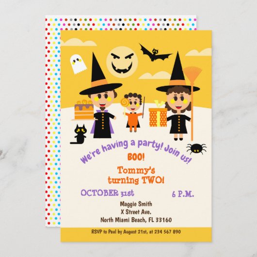 Baby jongen tweede verjaardag Halloween Party Kaart (Voorkant / Achterkant)