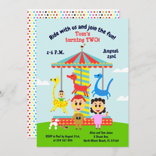 Baby jongen tweede verjaardag, vrolijk rondfeest i kaart (Voorkant / Achterkant)