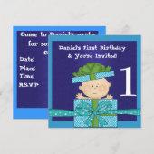 Baby jongens 1e verjaardag SJABLOON uitnodiging (Voorkant / Achterkant)