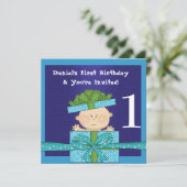 Baby jongens 1e verjaardag SJABLOON uitnodiging (Staand voorkant)