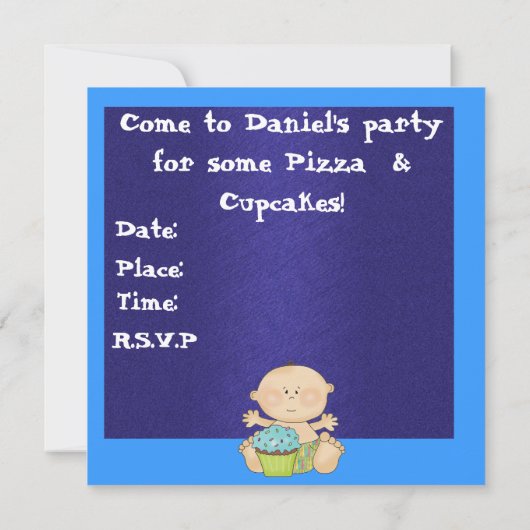 Baby jongens 1e verjaardag SJABLOON uitnodiging (Achterkant)