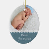 Baby jongens Eerste Kerstmis. Foto's en statistiek Keramisch Ornament (Rechts)