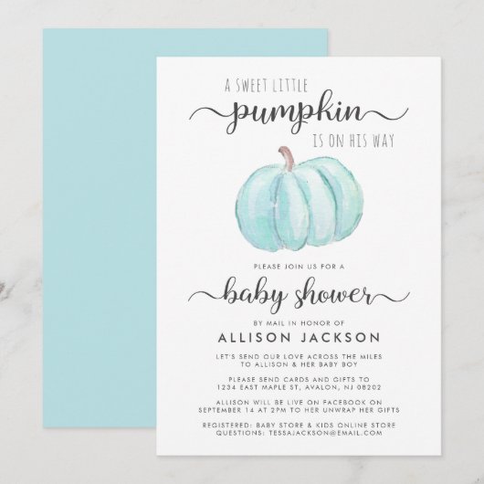 Baby Jongensdouche door de Blauwe Waterverf van de Kaart (Voorkant / Achterkant)