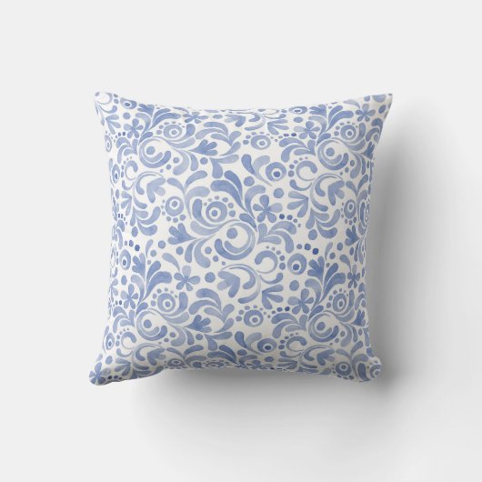 Baby Jongensnaam BIRTHDATE Blauwe Waterverf Keepsa Kussen (Achterkant)