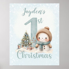 Baby Jongensnaam Eerste Kerst Blauw Kwekerij Poste Poster