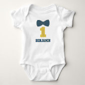 Baby Jongensnaam One Love Bow Stropdas Blauw Romper (Voorkant)