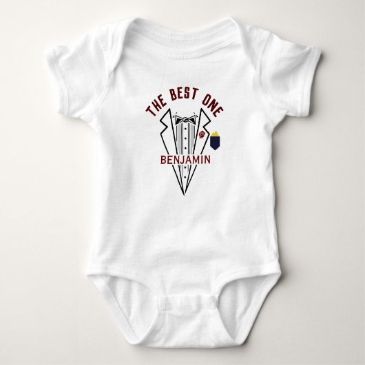 Baby jongensnaam One Love Tuxedo Romper (Voorkant)