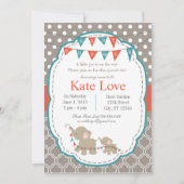 Baby Joy Elephant Douche Uitnodiging - Sinaasappel (Voorkant)