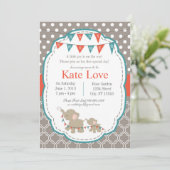 Baby Joy Elephant Douche Uitnodiging - Sinaasappel (Staand voorkant)