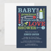 Baby Jumble Baby shower nodigt de marine uit Kaart (Voorkant / Achterkant)