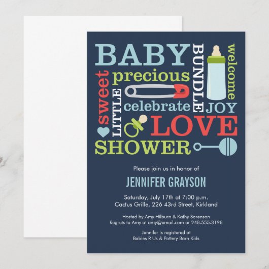 Baby Jumble Baby shower nodigt de marine uit Kaart (Voorkant / Achterkant)