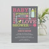 Baby Jumble Baby shower nodigt roze uit Kaart (Staand voorkant)