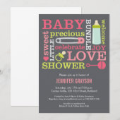 Baby Jumble Baby shower nodigt roze uit Kaart (Voorkant / Achterkant)