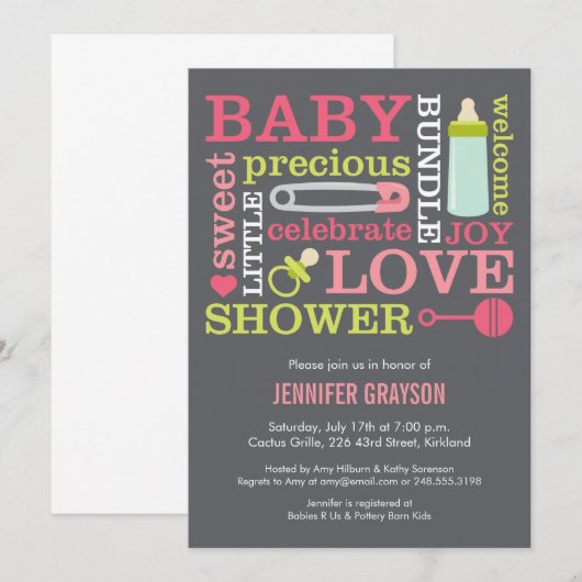 Baby Jumble Baby shower nodigt roze uit Kaart (Voorkant / Achterkant)