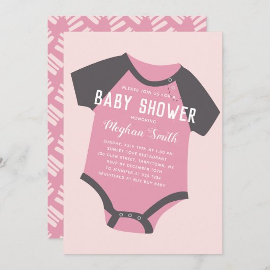 Baby Jumpsuit  | Roze | Uitnodiging tot Baby showe (Voorkant / Achterkant)